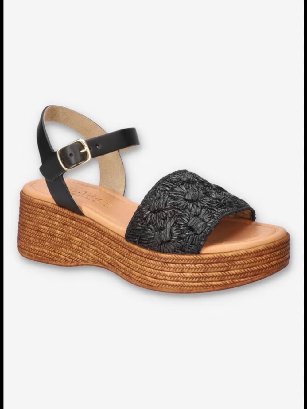 Bella Vita Black Woven Espadrille Wedge Sandal made in Italy